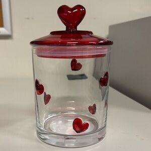 Heart-Embellished Glass Jar with Red Lid